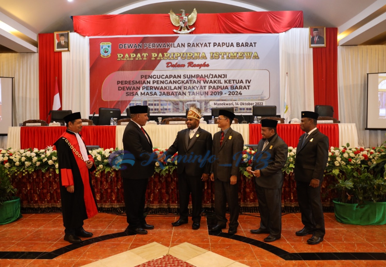 Wakil Ketua IV DPR Papua Barat Dilantik, Pj. Gubernur Waterpauw : Merupakan kepercayaan masyarakat