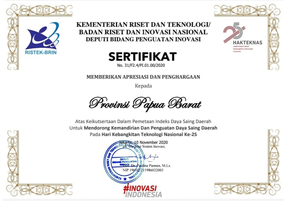Diumumkan Kemenristek/BRIN RI, IDSD Papua Barat Tempati Urutan 18 Se-Indonesia