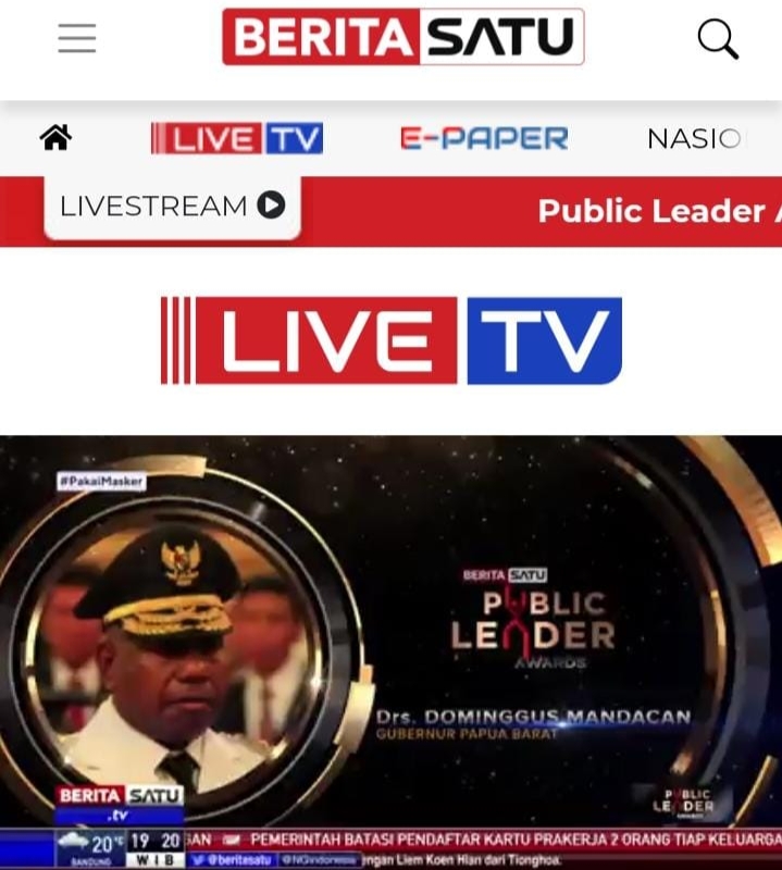 Penghargaan Publik Leader Awards Kategori Kepala Daerah Diterima Gubernur Papua Barat