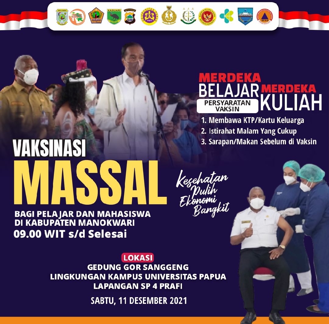 Besok, Vaksinasi Massal Covid-19 Bagi Pelajar dan Mahasiswa di Manokwari Serentak 3 Lokasi